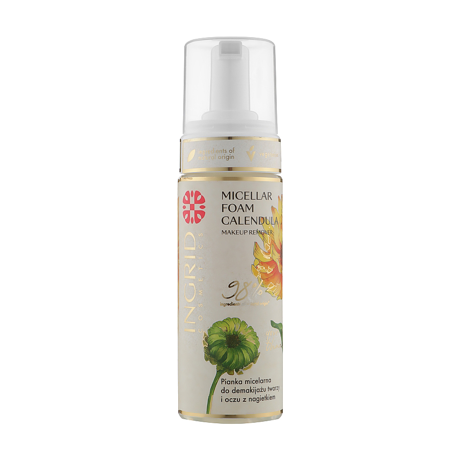 Міцелярна пінка для вмивання обличчя та очей Ingrid Cosmetics Vegan Micellar Foam Calendula з календулою, 150 мл